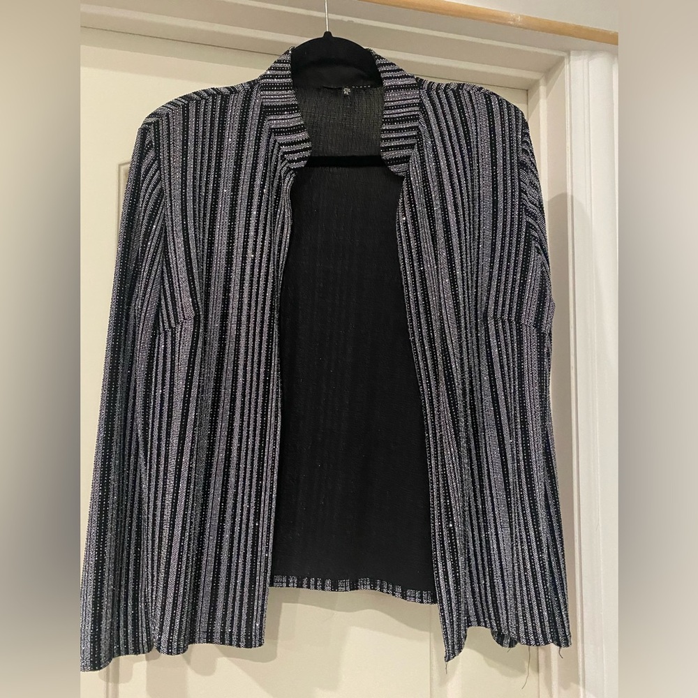 Black and Silver Striped Blazer with Classic Silhouette